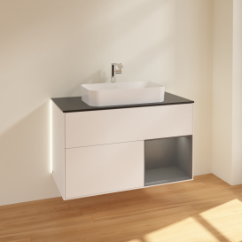 Тумба під раковину Villeroy & Boch Finion 100х50,1 см із підсвічуванням МДФ білий матовий лак/скло чорне матове G252GKMT