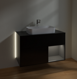 Тумба під раковину Villeroy & Boch Finion 100х50,1 см із підсвічуванням МДФ чорний матовий лак/скло чорне матове G252GKPD