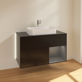Тумба під раковину Villeroy & Boch Finion 100х50,1 см із підсвічуванням МДФ чорний матовий лак/скло чорне матове G252GKPD