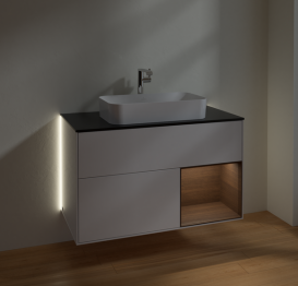 Тумба под раковину Villeroy & Boch Finion 100х50,1 см с подсветкой МДФ глянцевый белый лак/стекло черное матовое G252GNGF