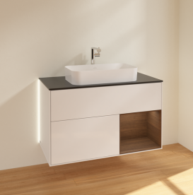 Тумба под раковину Villeroy & Boch Finion 100х50,1 см с подсветкой МДФ глянцевый белый лак/стекло черное матовое G252GNGF