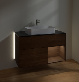 Тумба під раковину Villeroy & Boch Finion 100х50,1 см із підсвічуванням МДФ шпон волоського горіха/скло чорне матове G252GNGN