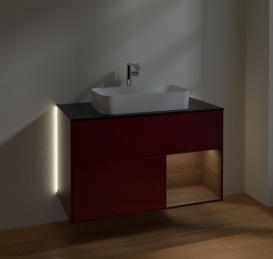 Тумба под раковину Villeroy & Boch Finion 100х50,1 см с подсветкой МДФ пион матовый лак/стекло черное матовое G252GNHB