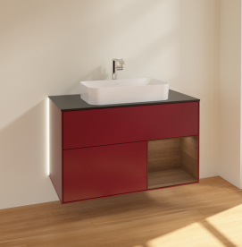 Тумба под раковину Villeroy & Boch Finion 100х50,1 см с подсветкой МДФ пион матовый лак/стекло черное матовое G252GNHB