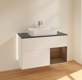 Тумба під раковину Villeroy & Boch Finion 100х50,1 см із підсвічуванням МДФ білий матовий лак/скло чорне матове G252GNMT