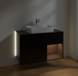 Тумба под раковину Villeroy & Boch Finion 100х50,1 см с подсветкой МДФ черный матовый лак/стекло черное матовое G252GNPD