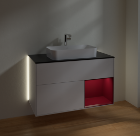 Тумба под раковину Villeroy & Boch Finion 100х50,1 см с подсветкой МДФ глянцевый белый лак/стекло черное матовое G252HBGF