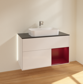 Тумба под раковину Villeroy & Boch Finion 100х50,1 см с подсветкой МДФ глянцевый белый лак/стекло черное матовое G252HBGF