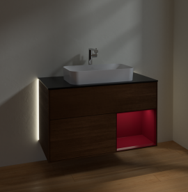 Тумба під раковину Villeroy & Boch Finion 100х50,1 см із підсвічуванням МДФ шпон волоського горіха/скло чорне матове G252HBGN