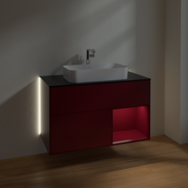 Тумба під раковину Villeroy & Boch Finion 100х50,1 см з підсвічуванням МДФ півонія матовий лак/скло чорне матове G252HBHB