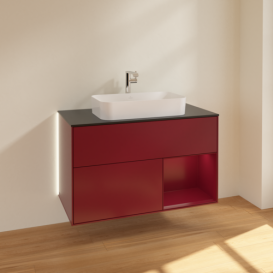 Тумба під раковину Villeroy & Boch Finion 100х50,1 см з підсвічуванням МДФ півонія матовий лак/скло чорне матове G252HBHB