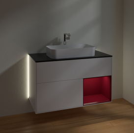 Тумба під раковину Villeroy & Boch Finion 100х50,1 см із підсвічуванням МДФ білий матовий лак/скло чорне матове G252HBMT