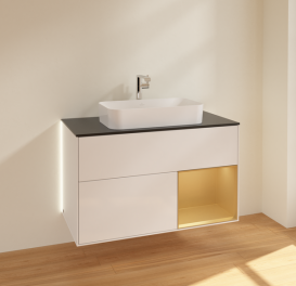 Тумба під раковину Villeroy & Boch Finion 100х50,1 см з підсвічуванням МДФ білий глянцевий лак/скло чорне матове G252HFGF