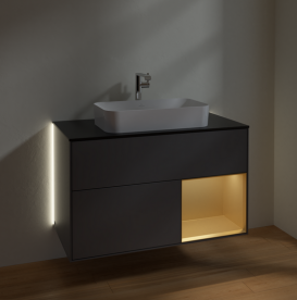 Тумба под раковину Villeroy & Boch Finion 100х50,1 см с подсветкой МДФ антрацит матовый лак/стекло черное матовое G252HFGK