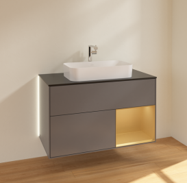 Тумба под раковину Villeroy & Boch Finion 100х50,1 см с подсветкой МДФ антрацит матовый лак/стекло черное матовое G252HFGK