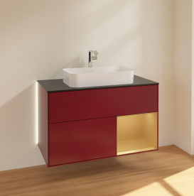 Тумба под раковину Villeroy & Boch Finion 100х50,1 см с подсветкой МДФ пион матовый лак/стекло черное матовое G252HFHB