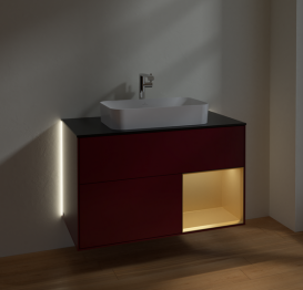 Тумба под раковину Villeroy & Boch Finion 100х50,1 см с подсветкой МДФ пион матовый лак/стекло черное матовое G252HFHB