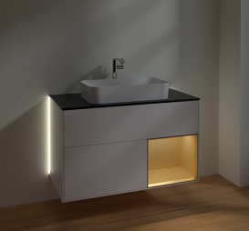 Тумба под раковину Villeroy & Boch Finion 100х50,1 см с подсветкой МДФ белый матовый лак/стекло черное матовое G252HFMT