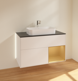 Тумба под раковину Villeroy & Boch Finion 100х50,1 см с подсветкой МДФ белый матовый лак/стекло черное матовое G252HFMT