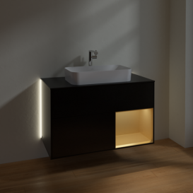 Тумба под раковину Villeroy & Boch Finion 100х50,1 см с подсветкой МДФ черный матовый лак/стекло черное матовое G252HFPD