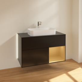 Тумба под раковину Villeroy & Boch Finion 100х50,1 см с подсветкой МДФ черный матовый лак/стекло черное матовое G252HFPD