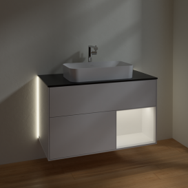 Тумба под раковину Villeroy & Boch Finion 100х50,1 см с подсветкой МДФ глянцевый белый лак/стекло черное матовое G252MTGF