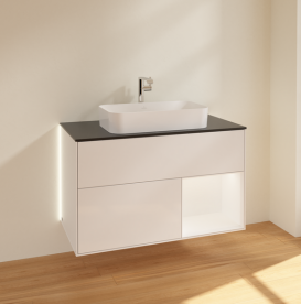 Тумба под раковину Villeroy & Boch Finion 100х50,1 см с подсветкой МДФ глянцевый белый лак/стекло черное матовое G252MTGF