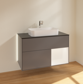 Тумба под раковину Villeroy & Boch Finion 100х50,1 см с подсветкой МДФ антрацит матовый лак/стекло черное матовое G252MTGK