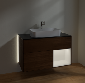 Тумба под раковину Villeroy & Boch Finion 100х50,1 см с подсветкой МДФ шпон грецкого ореха/стекло черное матовое G252MTGN