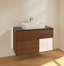 Тумба под раковину Villeroy & Boch Finion 100х50,1 см с подсветкой МДФ шпон грецкого ореха/стекло черное матовое G252MTGN