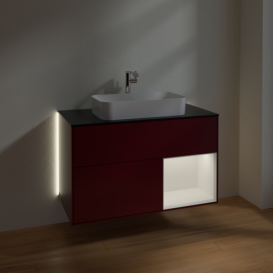 Тумба под раковину Villeroy & Boch Finion 100х50,1 см с подсветкой МДФ пион матовый лак/стекло черное матовое G252MTHB