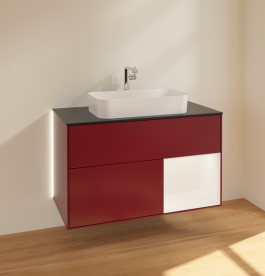 Тумба под раковину Villeroy & Boch Finion 100х50,1 см с подсветкой МДФ пион матовый лак/стекло черное матовое G252MTHB