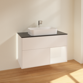 Тумба под раковину Villeroy & Boch Finion 100х50,1 см с подсветкой МДФ белый матовый лак/стекло черное матовое G252MTMT