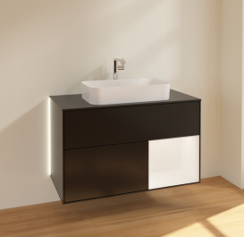 Тумба під раковину Villeroy & Boch Finion 100х50,1 см із підсвічуванням МДФ чорний матовий лак/скло чорне матове G252MTPD