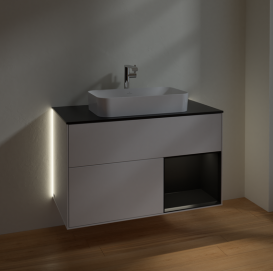 Тумба под раковину Villeroy & Boch Finion 100х50,1 см с подсветкой МДФ глянцевый белый лак/стекло черное матовое G252PDGF