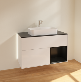 Тумба под раковину Villeroy & Boch Finion 100х50,1 см с подсветкой МДФ глянцевый белый лак/стекло черное матовое G252PDGF
