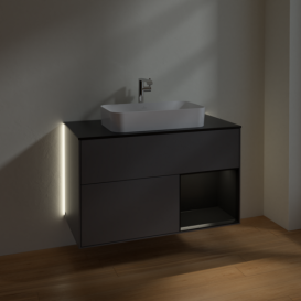 Тумба под раковину Villeroy & Boch Finion 100х50,1 см с подсветкой МДФ антрацит матовый лак/стекло черное матовое G252PDGK