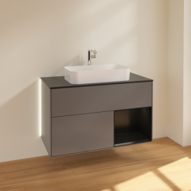 Тумба под раковину Villeroy & Boch Finion 100х50,1 см с подсветкой МДФ антрацит матовый лак/стекло черное матовое G252PDGK