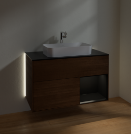 Тумба под раковину Villeroy & Boch Finion 100х50,1 см с подсветкой МДФ шпон грецкого ореха/стекло черное матовое G252PDGN