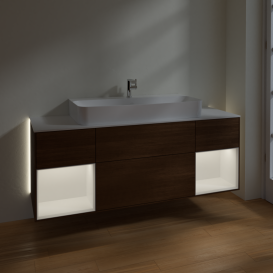 Тумба під раковину Villeroy & Boch Finion 160х50,1 см із підсвічуванням МДФ шпон волоського горіха/скло біле матове G211MTGN