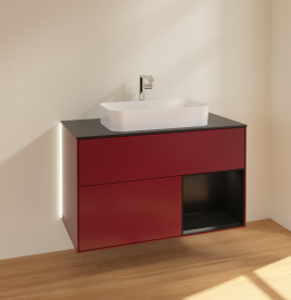 Тумба под раковину Villeroy & Boch Finion 100х50,1 см с подсветкой МДФ пион матовый лак/стекло черное матовое G252PDHB