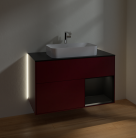 Тумба под раковину Villeroy & Boch Finion 100х50,1 см с подсветкой МДФ пион матовый лак/стекло черное матовое G252PDHB