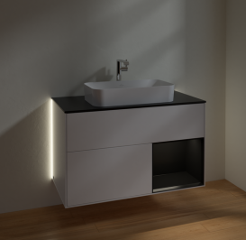 Тумба под раковину Villeroy & Boch Finion 100х50,1 см с подсветкой МДФ белый матовый лак/стекло черное матовое G252PDMT