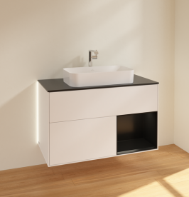 Тумба под раковину Villeroy & Boch Finion 100х50,1 см с подсветкой МДФ белый матовый лак/стекло черное матовое G252PDMT