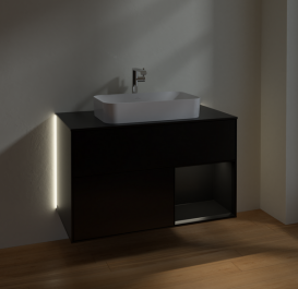 Тумба под раковину Villeroy & Boch Finion 100х50,1 см с подсветкой МДФ черный матовый лак/стекло черное матовое G252PDPD