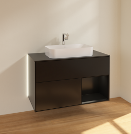Тумба под раковину Villeroy & Boch Finion 100х50,1 см с подсветкой МДФ черный матовый лак/стекло черное матовое G252PDPD