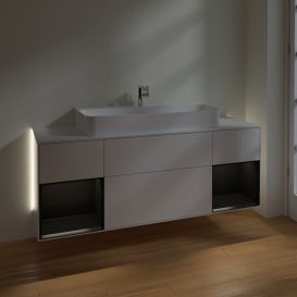 Тумба под раковину Villeroy & Boch Finion 160х50,1 см с подсветкой МДФ глянцевый белый лак/стекло белое матовое G211PDGF