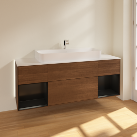 Тумба под раковину Villeroy & Boch Finion 160х50,1 см с подсветкой МДФ шпон грецкого ореха/стекло белое матовое G211PDGN