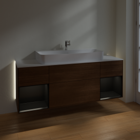 Тумба под раковину Villeroy & Boch Finion 160х50,1 см с подсветкой МДФ шпон грецкого ореха/стекло белое матовое G211PDGN