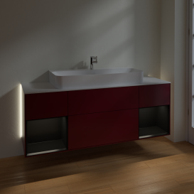 Тумба под раковину Villeroy & Boch Finion 160х50,1 см с подсветкой МДФ пион матовый лак/стекло белое матовое G211PDHB